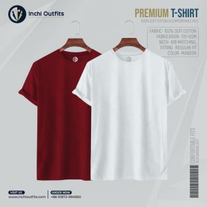2 pcs Premium T-shirt (Maroon, White)